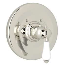 A4914LPPN Trim Plate without Volume Control with White Porcelain Lever Handle, Polished Nickel