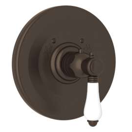 A4914LPTCB Trim Plate without Volume Control with White Porcelain Lever Handle, Tuscan Brass