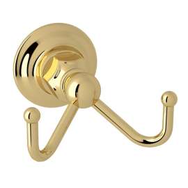 ROT7DULB Wall Mount Double Robe Hook, Unlacquered Brass