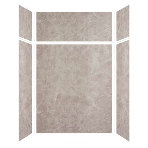 Silhouette 60-in x 32-in x 72/24-in Glue to Wall 3-Piece Transition Shower Wall Kit, Brown Stone