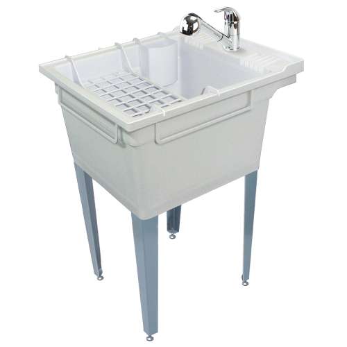 Samuel Mueller Compostite 22-in Floor Mounted Laundry Tub with Steel Legs, Faucet and Accessory Kit