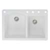 Samuel Mueller Adagio 33in x 22in silQ Granite Drop-in Double Bowl Kitchen Sink with 5 BACDE Faucet Holes, In White