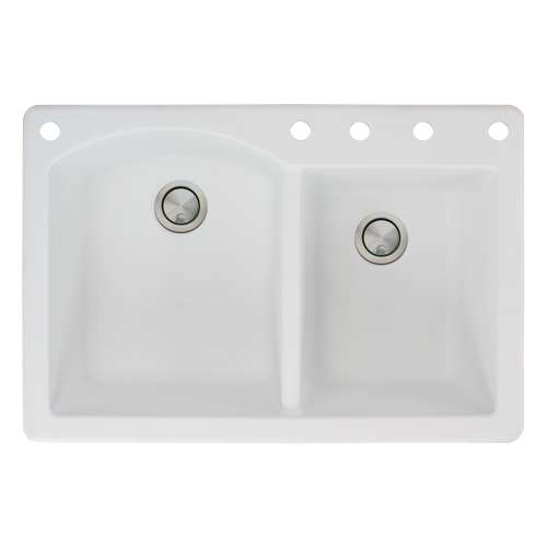 Samuel Mueller Adagio 33in x 22in silQ Granite Drop-in Double Bowl Kitchen Sink with 5 BACDE Faucet Holes, In White