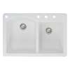 Samuel Mueller Adagio 33in x 22in silQ Granite Drop-in Double Bowl Kitchen Sink with 4 BACD Faucet Holes, In White
