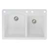 Samuel Mueller Adagio 33in x 22in silQ Granite Drop-in Double Bowl Kitchen Sink with 4 BACE Faucet Holes, White
