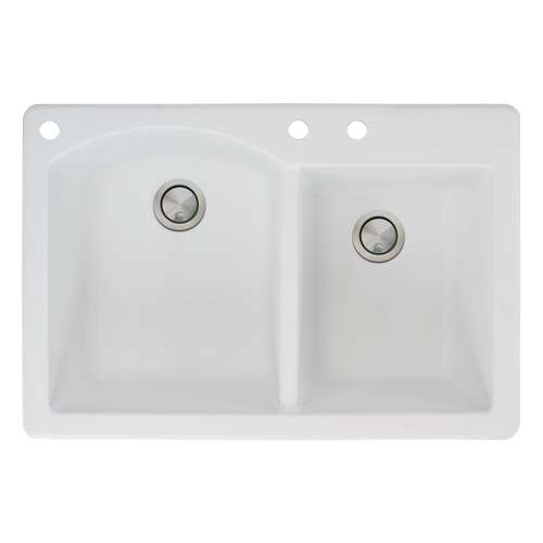 Samuel Mueller Adagio 33in x 22in silQ Granite Drop-in Double Bowl Kitchen Sink with 3 BAC Faucet Holes, In White