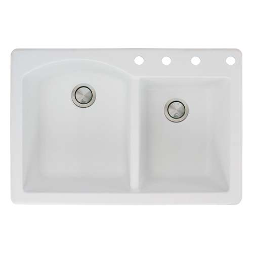 Samuel Mueller Adagio 33in x 22in silQ Granite Drop-in Double Bowl Kitchen Sink with 4 BCDE Faucet Holes, In White