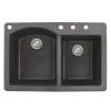 Samuel Mueller Adagio 33in x 22in silQ Granite Drop-in Double Bowl Kitchen Sink with 4 BACD Faucet Holes, In Black