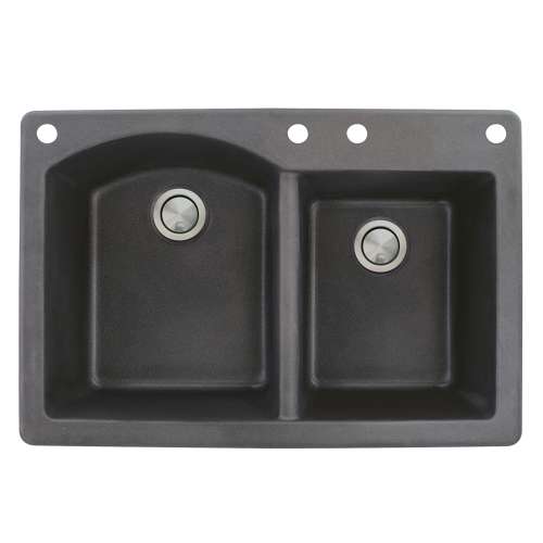 Samuel Mueller Adagio 33in x 22in silQ Granite Drop-in Double Bowl Kitchen Sink with 4 BACE Faucet Holes, In Black