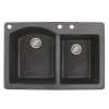 Samuel Mueller Adagio 33in x 22in silQ Granite Drop-in Double Bowl Kitchen Sink with 3 BAC Faucet Holes, In Black