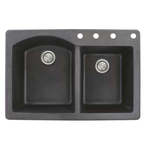 Samuel Mueller Adagio 33in x 22in silQ Granite Drop-in Double Bowl Kitchen Sink with 4 BCDE Faucet Holes, Black