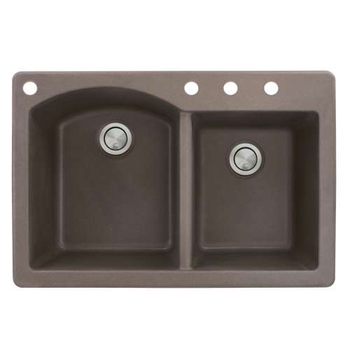 Samuel Mueller Adagio 33in x 22in silQ Granite Drop-in Double Bowl Kitchen Sink with 4 BACD Faucet Holes, In Espresso