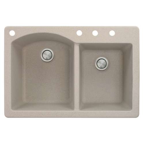 Samuel Mueller Adagio 33in x 22in silQ Granite Drop-in Double Bowl Kitchen Sink with 4 BACD Faucet Holes, In Cafe Latte