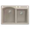 Samuel Mueller Adagio 33in x 22in silQ Granite Drop-in Double Bowl Kitchen Sink with 4 BACE Faucet Holes, Cafe Latte