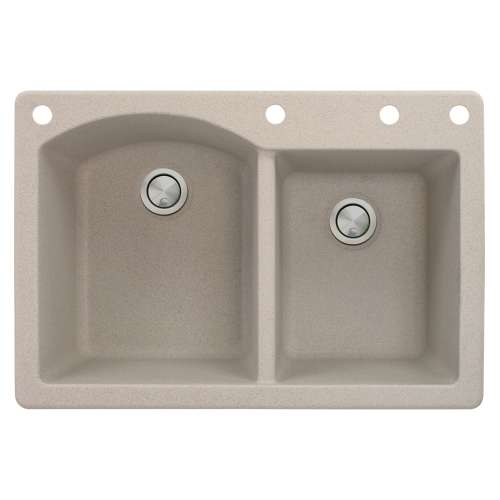 Samuel Mueller Adagio 33in x 22in silQ Granite Drop-in Double Bowl Kitchen Sink with 4 BADE Faucet Holes, In Cafe Latte