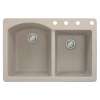 Samuel Mueller Adagio 33in x 22in silQ Granite Drop-in Double Bowl Kitchen Sink with 4 BCDE Faucet Holes, Cafe Latte