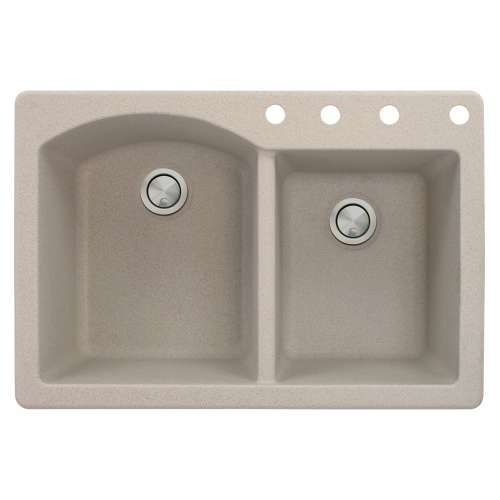 Samuel Mueller Adagio 33in x 22in silQ Granite Drop-in Double Bowl Kitchen Sink with 4 BCDE Faucet Holes, In Cafe Latte