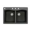 Samuel Mueller Adagio 33in x 22in silQ Granite Drop-in Double Bowl Kitchen Sink with 4 CABD Faucet Holes, in Black