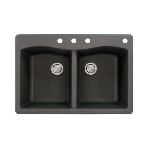 Samuel Mueller Adagio 33in x 22in silQ Granite Drop-in Double Bowl Kitchen Sink with 4 CBDE Faucet Holes, in Black