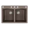 Samuel Mueller Adagio 33in x 22in silQ Granite Drop-in Double Bowl Kitchen Sink with 5 CABDE Faucet Holes, in Espresso