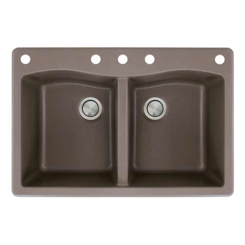 Samuel Mueller Adagio 33in x 22in silQ Granite Drop-in Double Bowl Kitchen Sink with 5 CABDE Faucet Holes, in Espresso