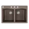 Samuel Mueller Adagio 33in x 22in silQ Granite Drop-in Double Bowl Kitchen Sink with 4 CABD Faucet Holes, in Espresso