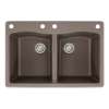 Samuel Mueller Adagio 33in x 22in silQ Granite Drop-in Double Bowl Kitchen Sink with 4 CABE Faucet Holes, Espresso