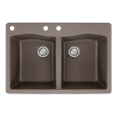 Samuel Mueller Adagio 33in x 22in silQ Granite Drop-in Double Bowl Kitchen Sink with 3 CAB Faucet Holes, in Espresso