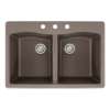 Samuel Mueller Adagio 33in x 22in silQ Granite Drop-in Double Bowl Kitchen Sink with 3 CBD Faucet Holes, in Espresso