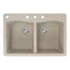 Samuel Mueller Adagio 33in x 22in silQ Granite Drop-in Double Bowl Kitchen Sink with 4 CABD Faucet Holes, in Cafe Latte