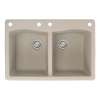 Samuel Mueller Adagio 33in x 22in silQ Granite Drop-in Double Bowl Kitchen Sink with 4 CABE Faucet Holes, Cafe Latte