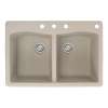Samuel Mueller Adagio 33in x 22in silQ Granite Drop-in Double Bowl Kitchen Sink with 4 CBDE Faucet Holes, Cafe Latte