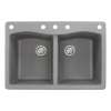 Samuel Mueller Adagio 33in x 22in silQ Granite Drop-in Double Bowl Kitchen Sink with 5 CABDE Faucet Holes, in Grey