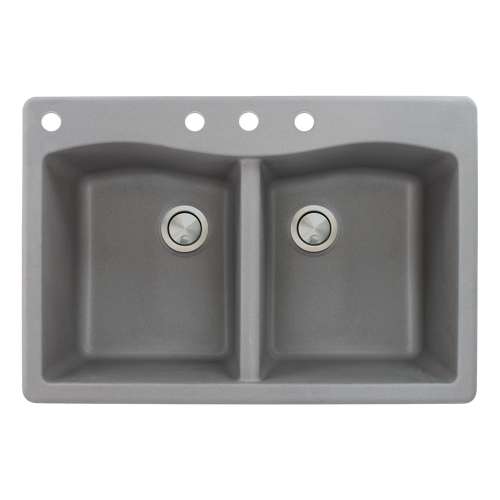 Samuel Mueller Adagio 33in x 22in silQ Granite Drop-in Double Bowl Kitchen Sink with 4 CABD Faucet Holes, in Grey