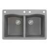 Samuel Mueller Adagio 33in x 22in silQ Granite Drop-in Double Bowl Kitchen Sink with 4 CADE Faucet Holes, in Grey