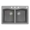 Samuel Mueller Adagio 33in x 22in silQ Granite Drop-in Double Bowl Kitchen Sink with 4 CBDE Faucet Holes, Grey