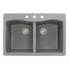 Samuel Mueller Adagio 33in x 22in silQ Granite Drop-in Double Bowl Kitchen Sink with 3 CBD Faucet Holes, in Grey