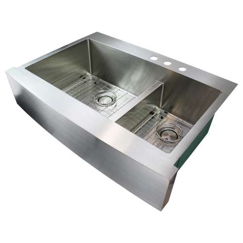Samuel Mueller Monterey 36in x 25in 16 Gauge Dual Mount Double Bowl Kitchen Sink with Low Divide with 3 Holes
