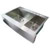 Samuel Mueller Monterey 36in x 25in 16 Gauge Dual Mount Double Bowl Kitchen Sink with Low Divide with 4 Holes