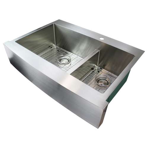 Samuel Mueller Monterey 36in x 25in 16 Gauge Dual Mount Double Bowl Kitchen Sink with Low Divide with 1 Hole