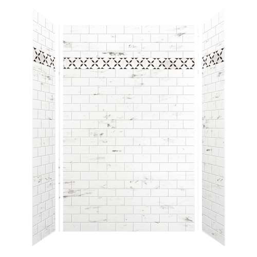 Monterey 60-in X 36-in X 96-in Shower Wall Kit with Flower White Deco Strip, in Bookmatched White Tile