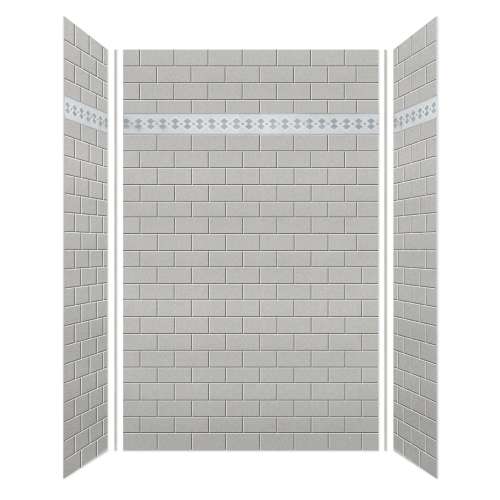 Monterey 60-in X 36-in X 96-in Shower Wall Kit with Diamond White Deco Strip, Grey Stone Tile