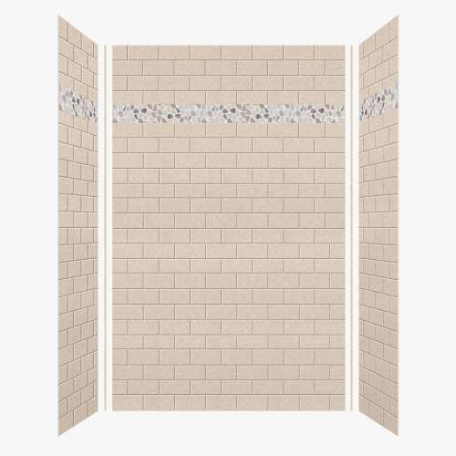 Monterey 60-in X 36-in X 96-in Shower Wall Kit with Pebble Creme Deco Strip, Butternut Tile