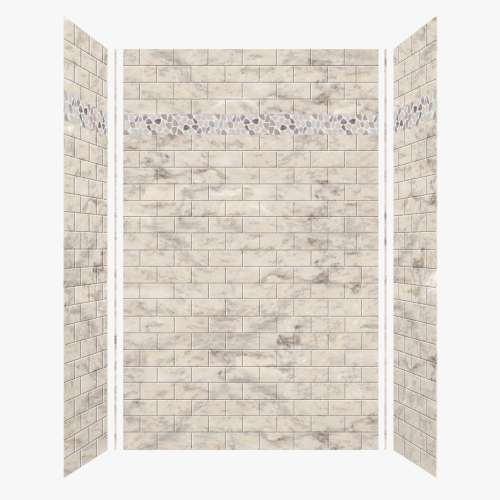 Monterey 60-in X 36-in X 96-in Shower Wall Kit with Pebble Creme Deco Strip, in Bookmatched Creme Tile