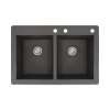 Samuel Mueller Renton 33in x 22in silQ Granite Drop-in Double Bowl Kitchen Sink with 3 CDE Faucet Holes, In Black
