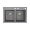 Samuel Mueller Renton 33in x 22in silQ Granite Drop-in Double Bowl Kitchen Sink with 3 CDE Faucet Holes, In Grey