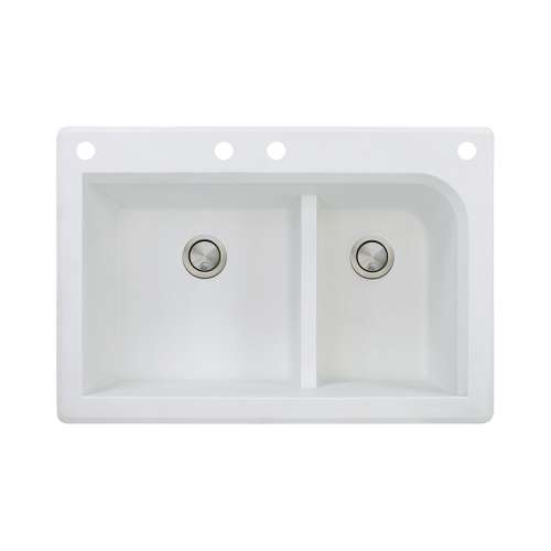 Samuel Mueller Renton 33in x 22in silQ Granite Drop-in Double Bowl Kitchen Sink with 4 CABF Faucet Holes, In White