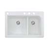 Samuel Mueller Renton 33in x 22in silQ Granite Drop-in Double Bowl Kitchen Sink with 4 CADE Faucet Holes, In White