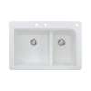 Samuel Mueller Renton 33in x 22in silQ Granite Drop-in Double Bowl Kitchen Sink with 3 CBF Faucet Holes, In White