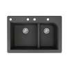 Samuel Mueller Renton 33in x 22in silQ Granite Drop-in Double Bowl Kitchen Sink with 4 CABE Faucet Holes, In Black